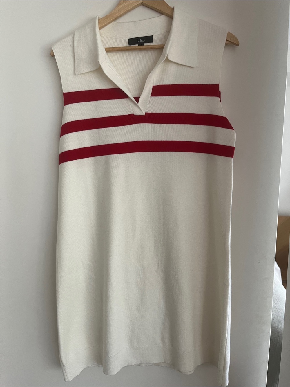 Lulus Sleeveless Collared Knit Mini Dress in White and Red